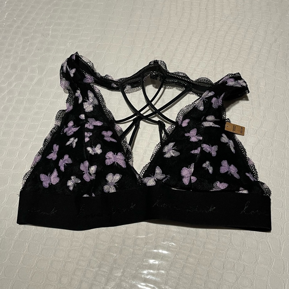 Black and Purple Lace Butterfly Bralette by VS PINK